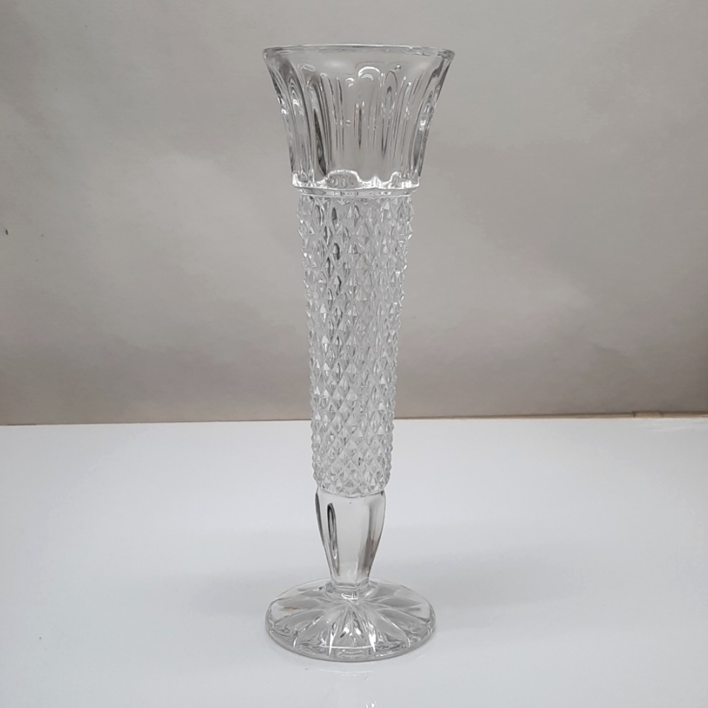 Clear Lead Crystal Diamond Pattern Bud Vase